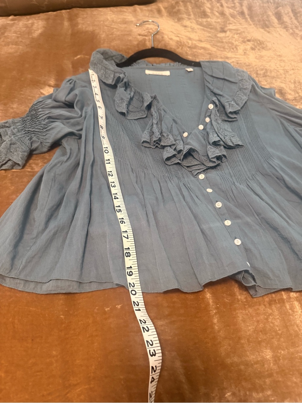 DOEN RARE MINA RUFFLE BLOUSE SZ.MEDIUM NOUVEAU BLUE EXCELLENT CONDITION FIRM - Picture 5 of 10